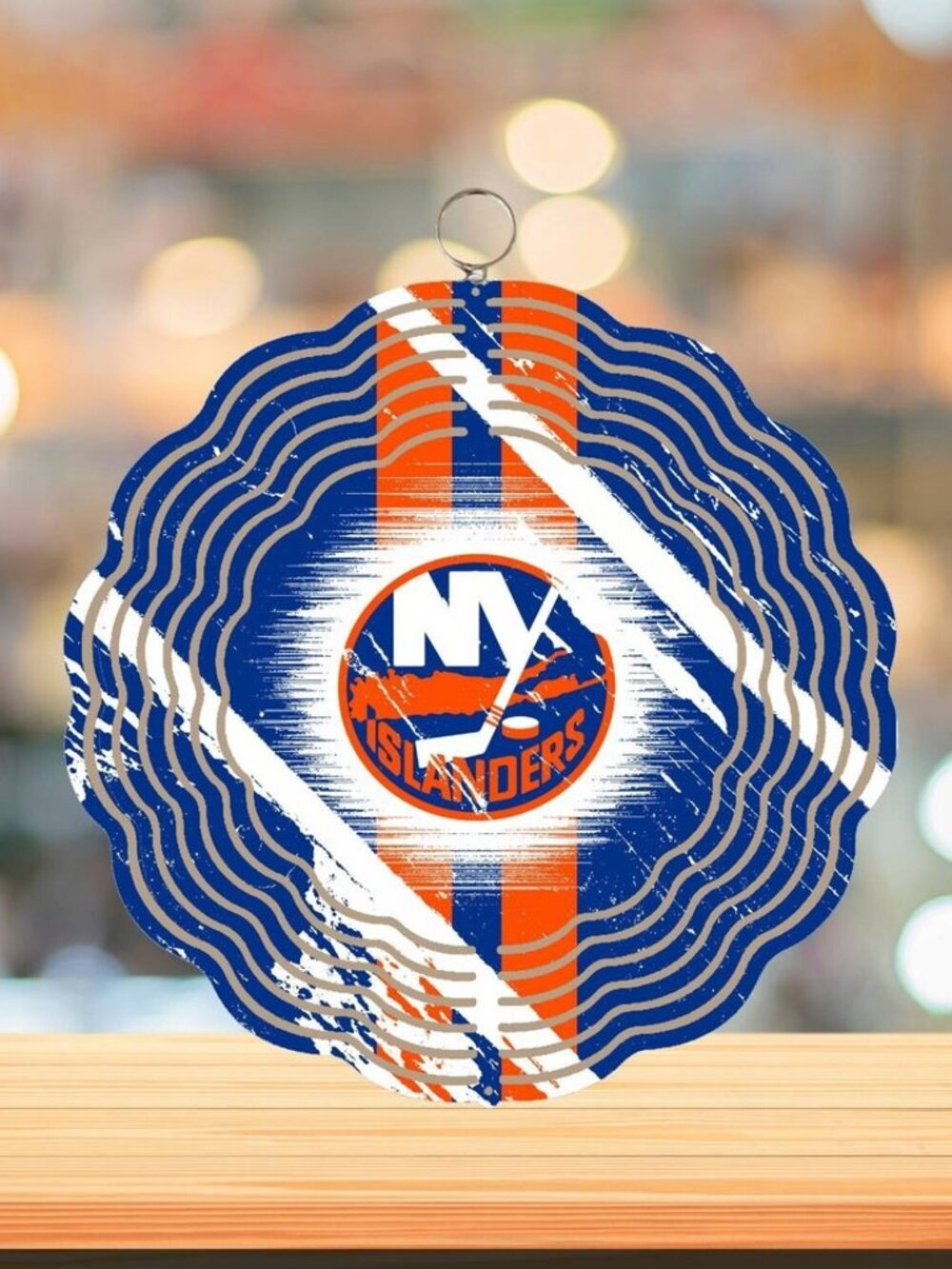Handmade NY Islanders Inspired 8in Round 3D Wind Spinner